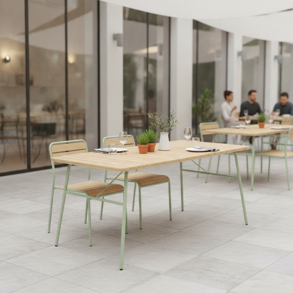Stainless Steel and Polywood Outdoor Dining Table 734mm for Cafés & Restaurants