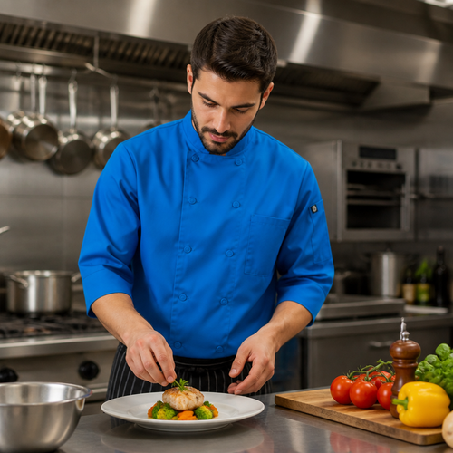 Bright Polycotton Chef Jacket Blue for Professional Kitchens