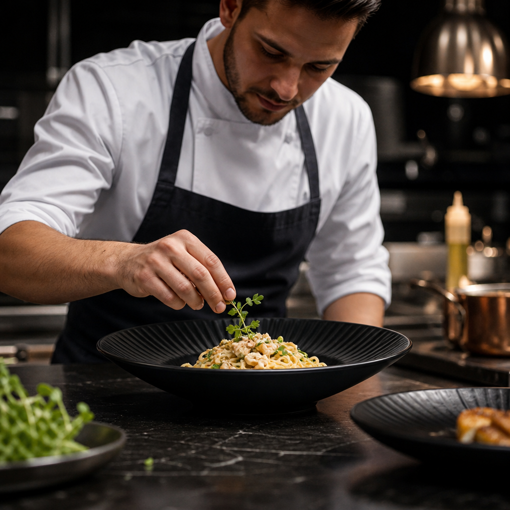 Black Rimless Pasta and Soup Bowls 220mm for Casual Dining