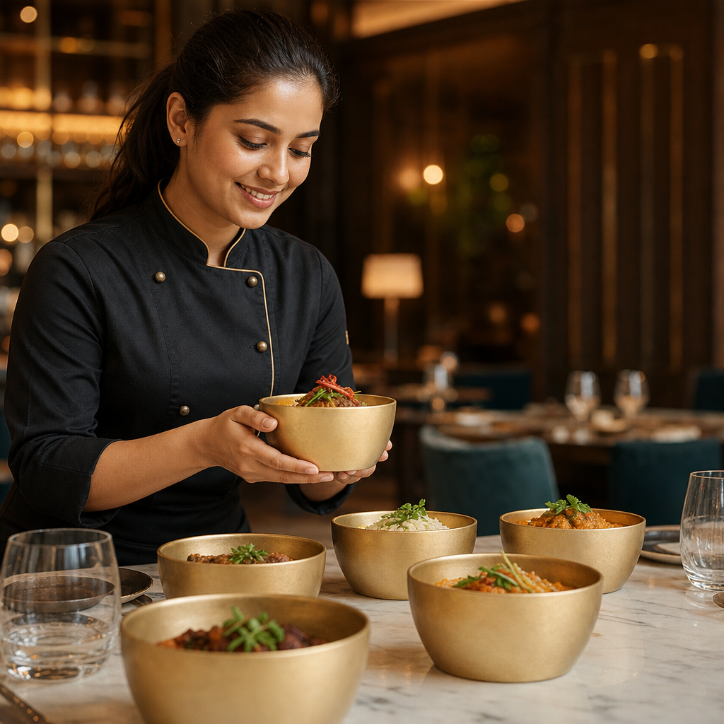 Double Walled Bowls Rumbled Finish Gold Stainless Steel for Dining (Pack of 6)