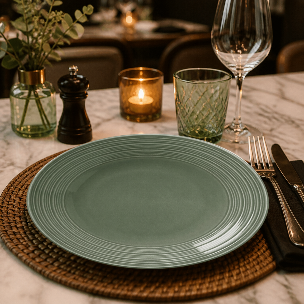 Coupe Plates Green Porcelain for Stylish Dining (Pack of 12)