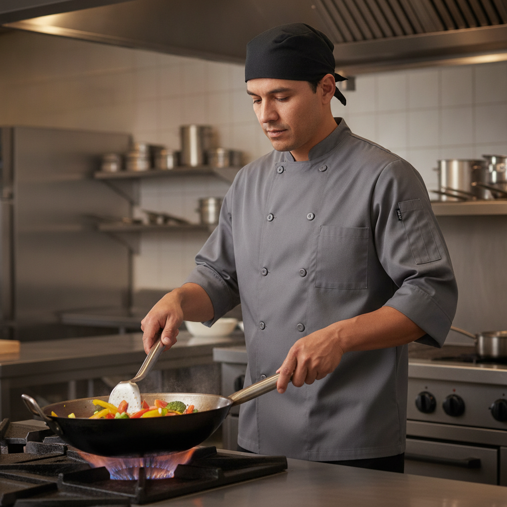 Polycotton Grey Chef Jacket for Professional Kitchens