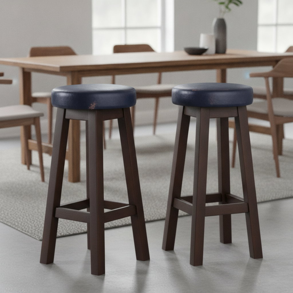Rubber Wood High Stool with Bison Midnight Seat 760x335mm for Dining Spaces (Pack of 2)