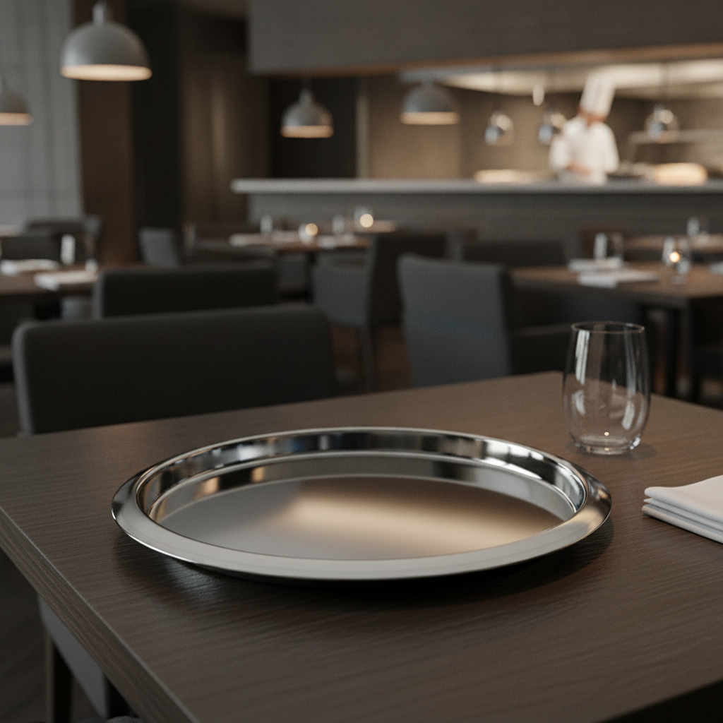 Stainless Steel Round Mirrored Tray 355mm for Table Service