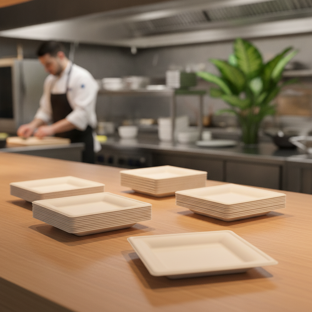 Bagasse Square Plates 159mm for Eco-Friendly Catering (Pack of 50)