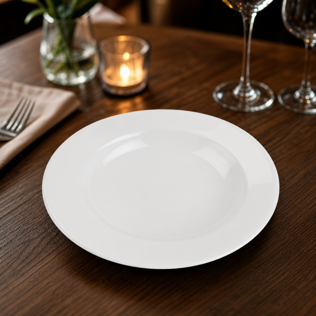 Wide Rim Dinner Plates 160mm White Porcelain for Restaurants & Catering (Pack of 12)