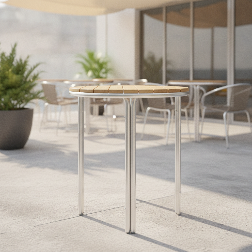 Aluminium and Ash Wood Round Table 600mm for Indoor & Outdoor Use