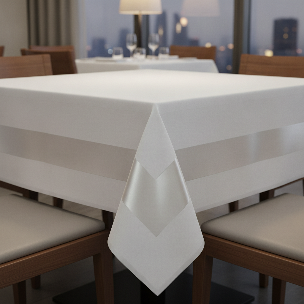Cotton White Satin Band Tablecloth for Elegant Dining