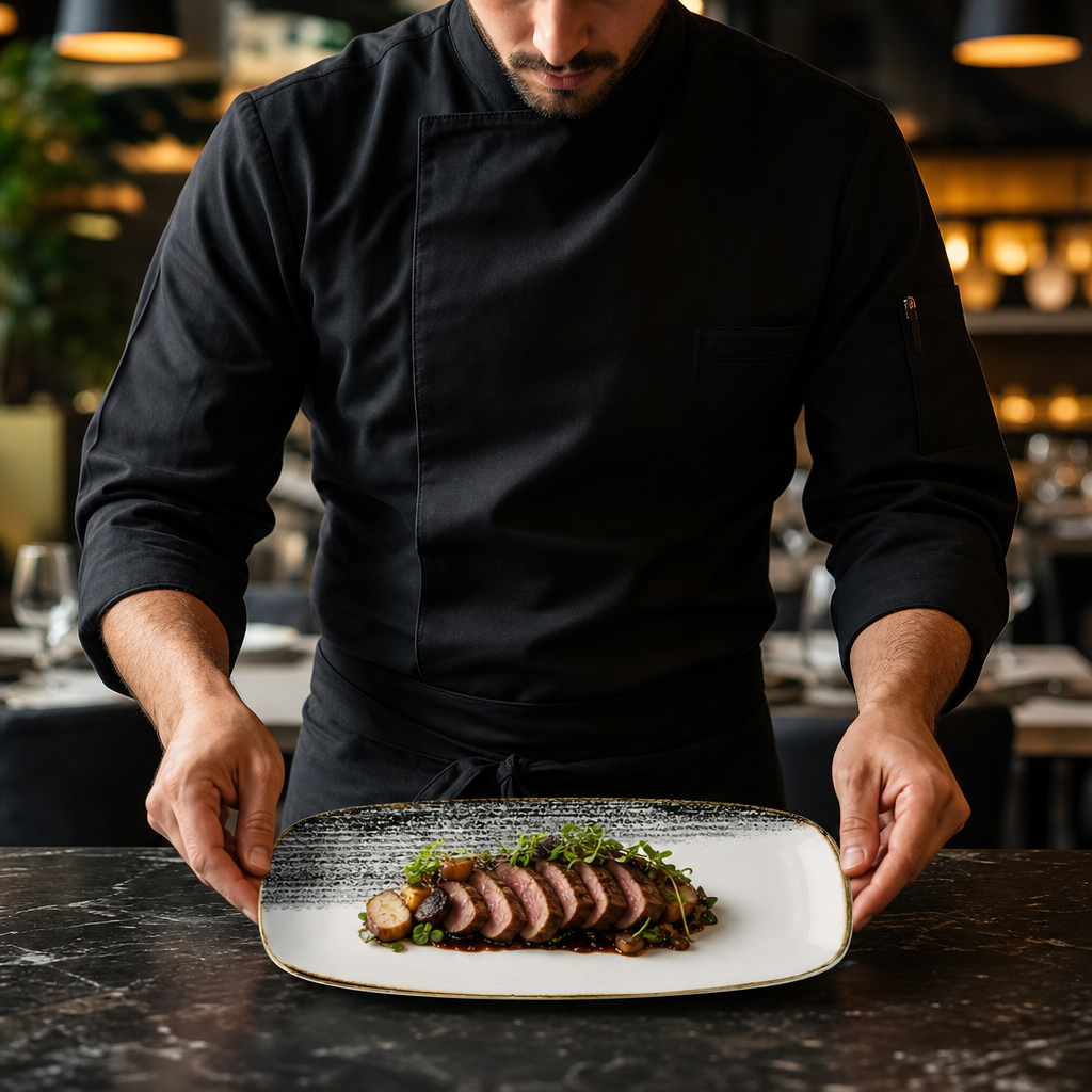 Oblong Chef's Plates 298x153mm Black Vitrified Ceramic for Food Presentation (Pack of 12)