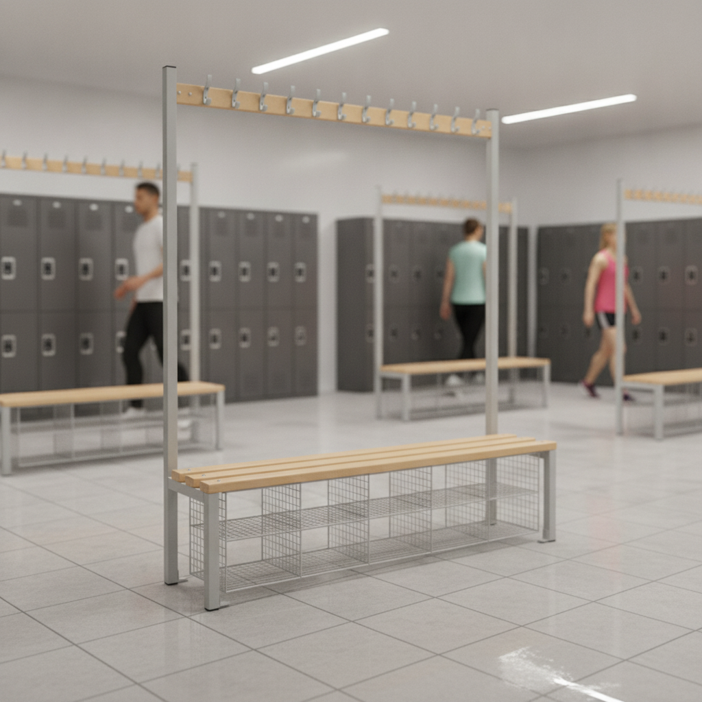 Powder Coated Steel Single-Sided Island Seating for Changing Rooms