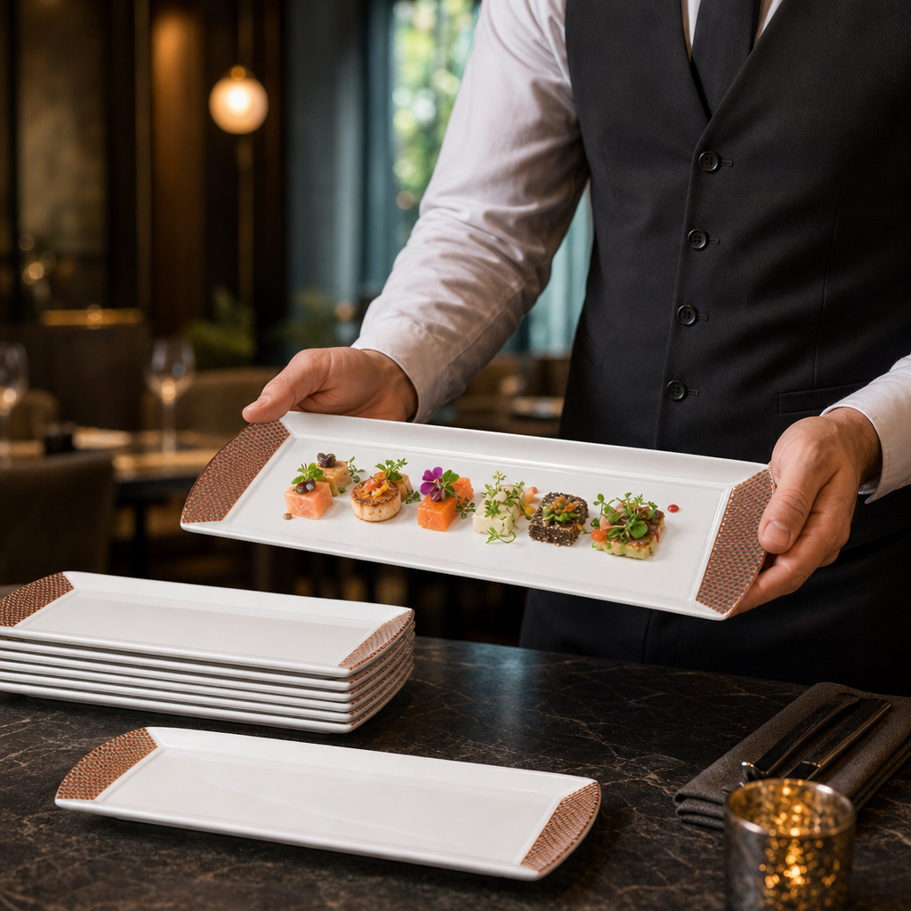 Rectangular Trays Mica Copper Bone China for Elegant Serving (Pack of 12)