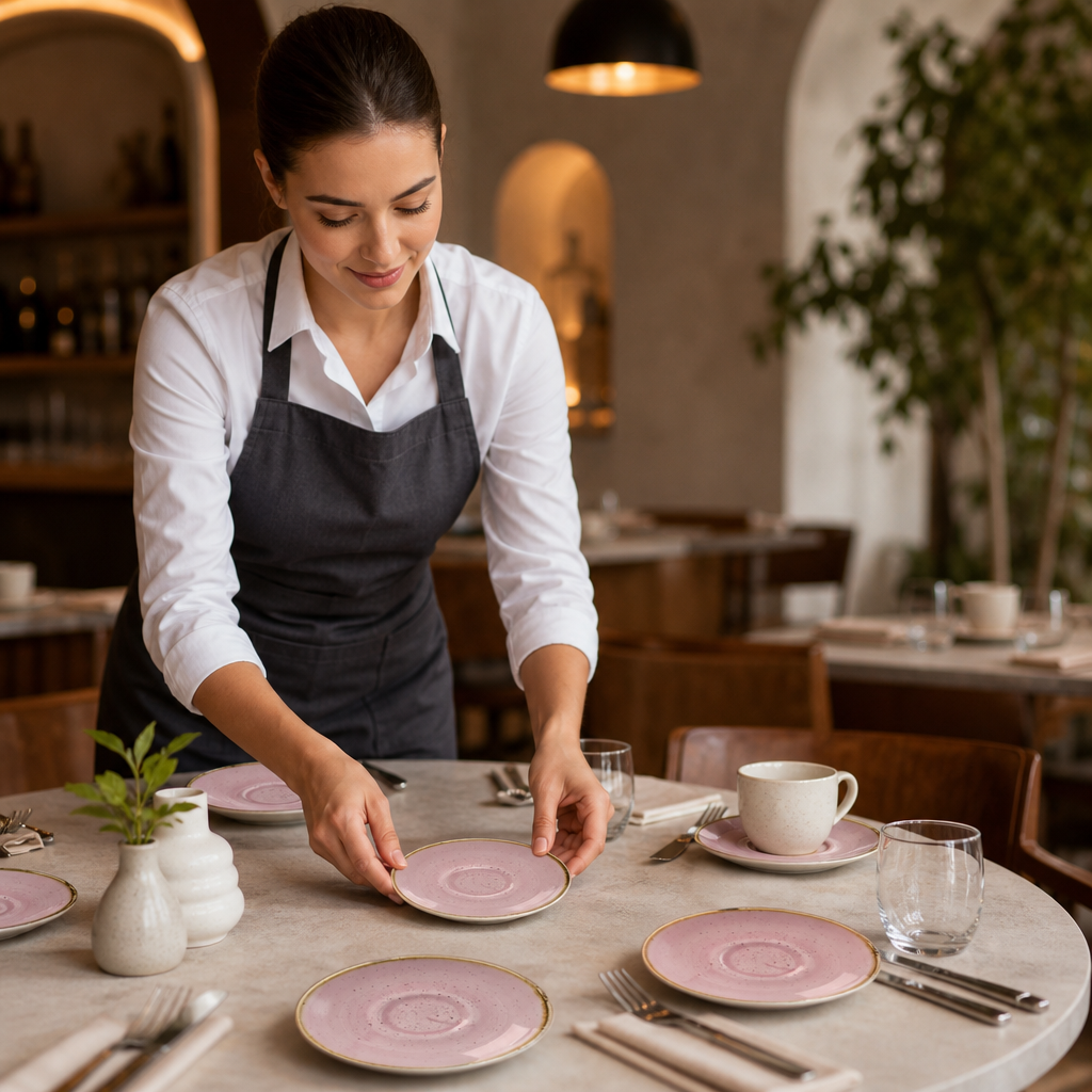 Saucers Pink Vitrified Ceramic for Table Settings (Pack of 12)
