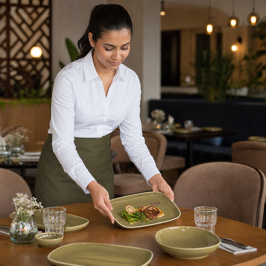 Alumina Trays Olive Green Vitrified Ceramic for Casual Dining (Pack of 6)