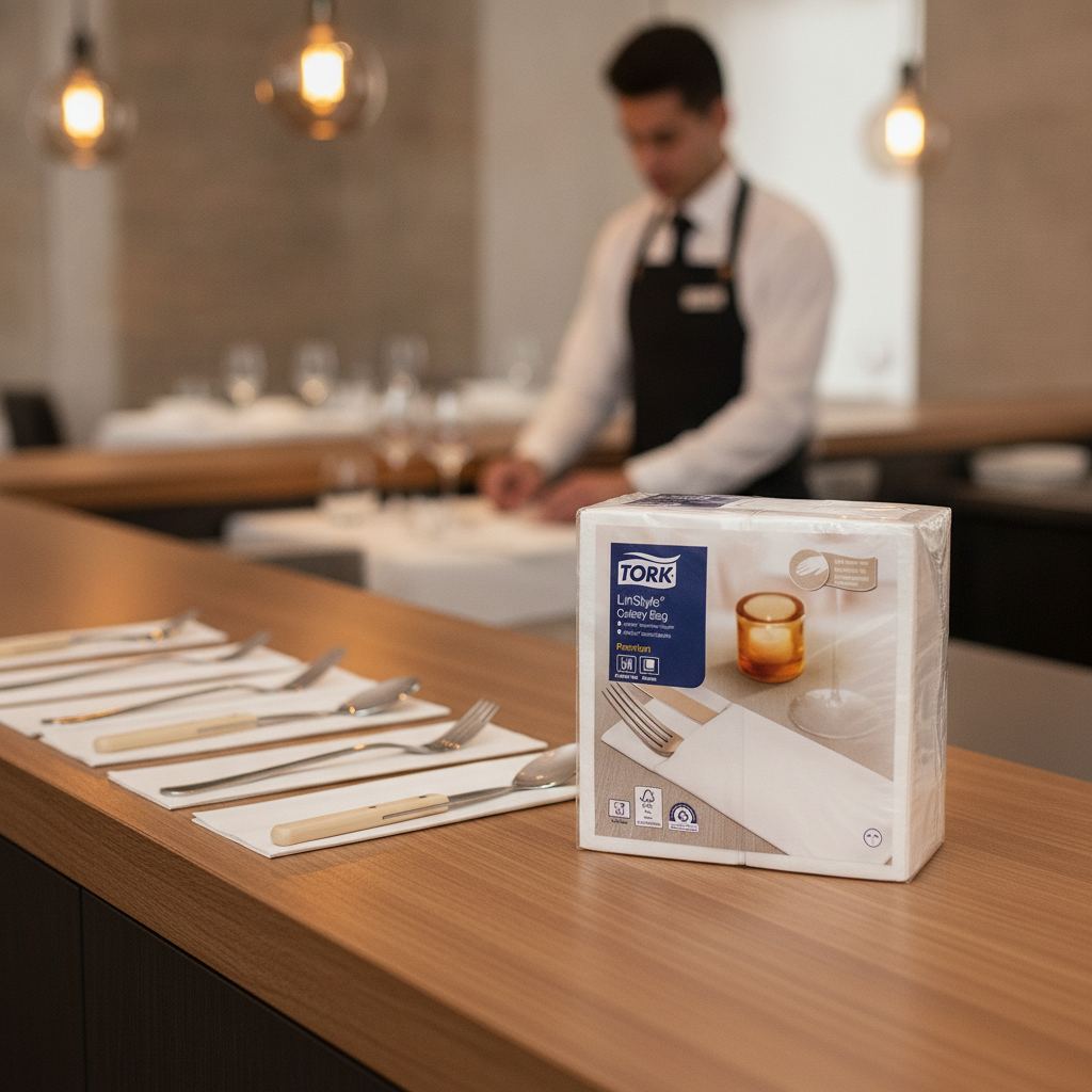 Plastic Cutlery Bag Napkins White 195mm for Restaurants (Pack of 14)