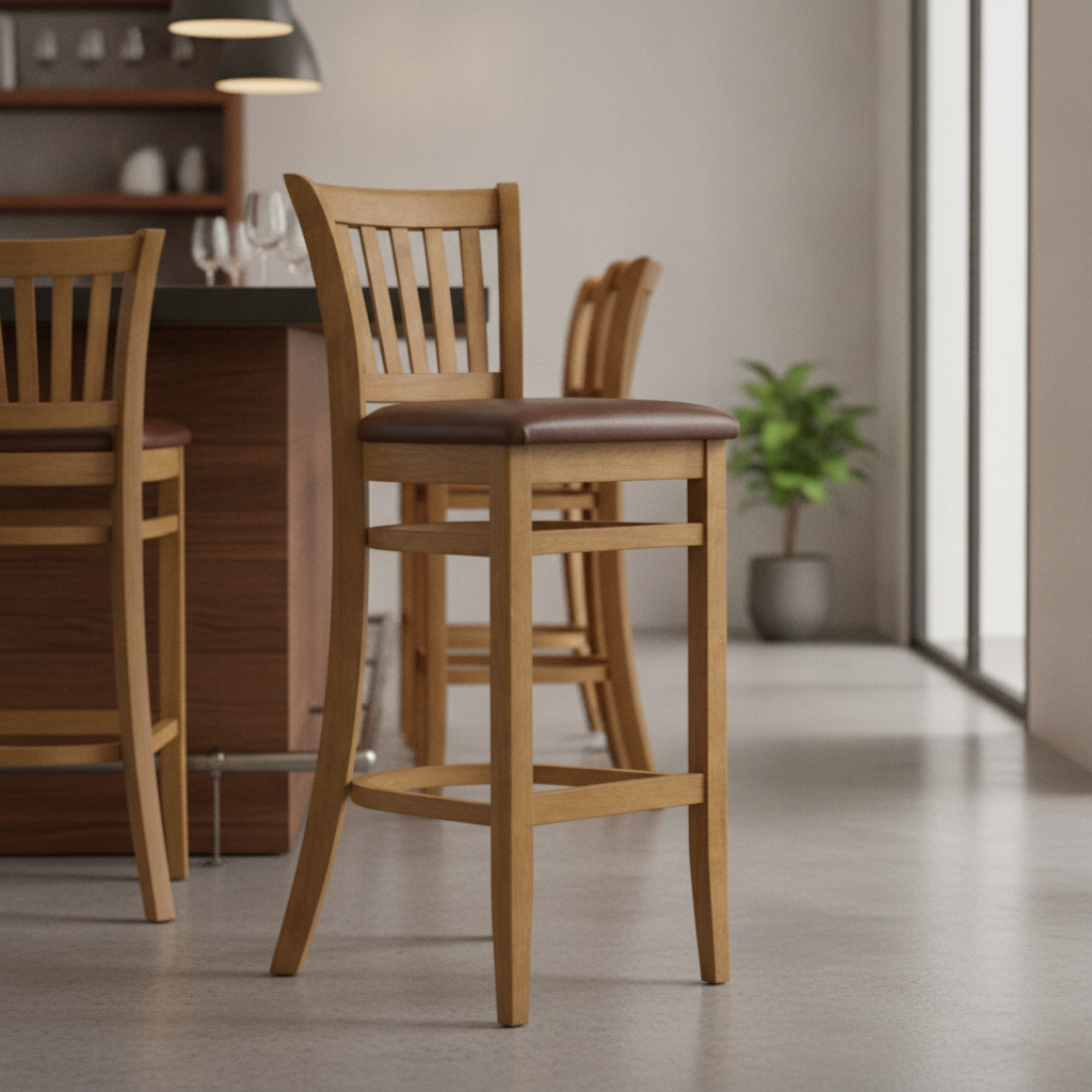 Rubber Wood Bar Chair with Padded Seat 1100mm for Commercial Use