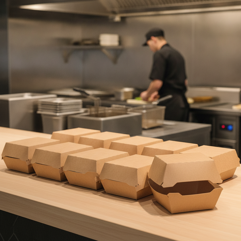 Paperboard Clamshell Burger Boxes for Takeaway (Pack of 200)
