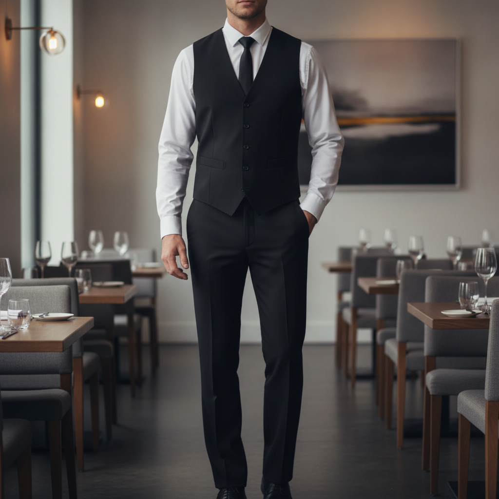 Polyester Black Waiting Trousers Size 42 for Front of House Staff