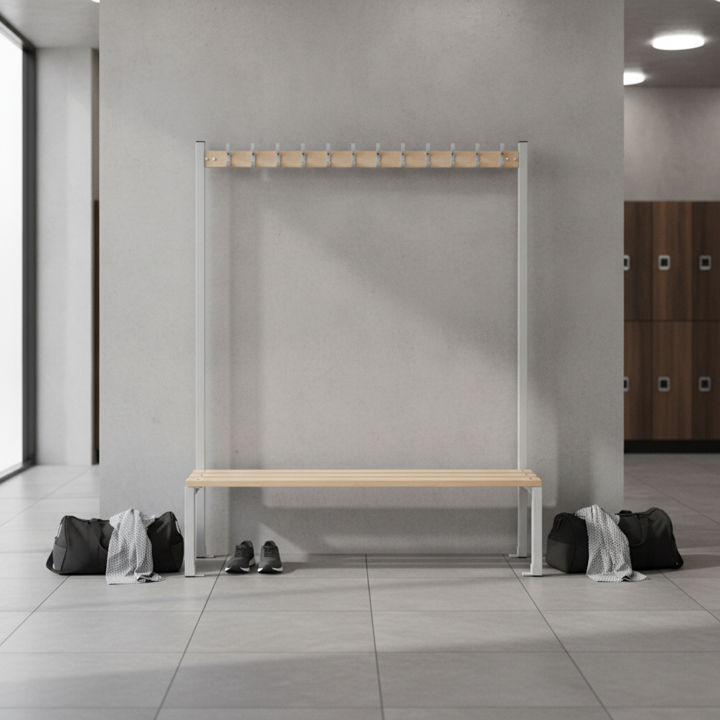 Steel and Ash Wood Coat Hanger Bench 1500mm for Leisure Facilities