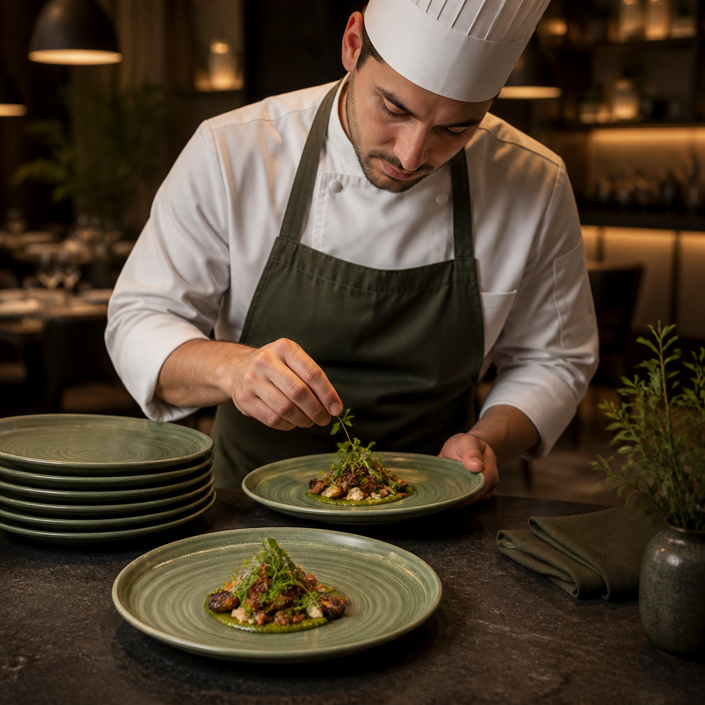Walled Plates Green Porcelain for Creative Dining (Pack of 6)