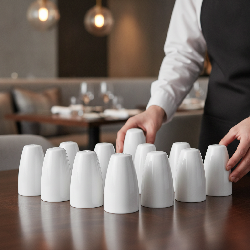 Super Vitrified Ceramic White Pepper Shakers 70mm for Restaurants (Pack of 12)