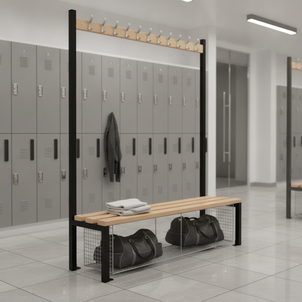 Powder Coated Steel Single-Sided Island Seating for Changing Rooms