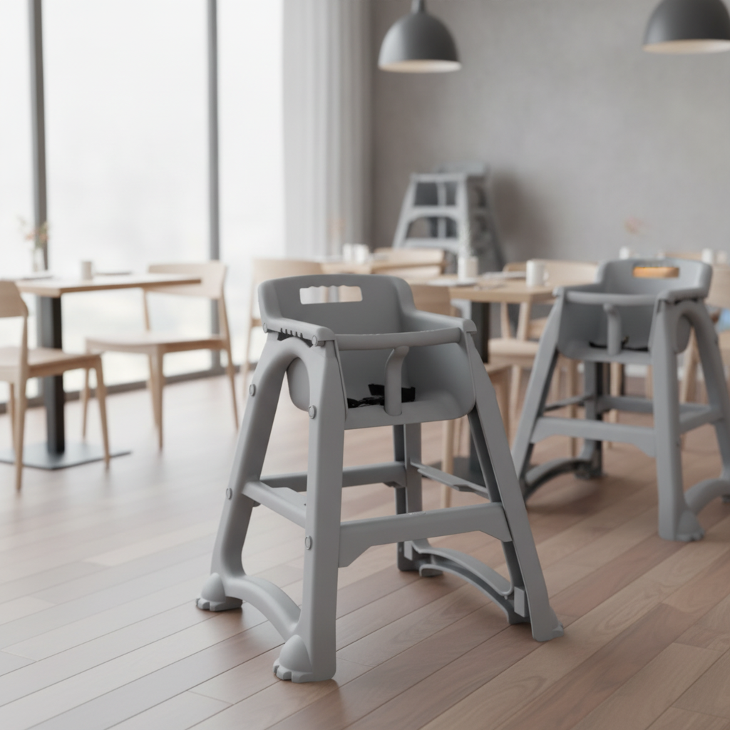 Durable Grey Polypropylene Stackable High Chair 730x650mm for Dining Areas