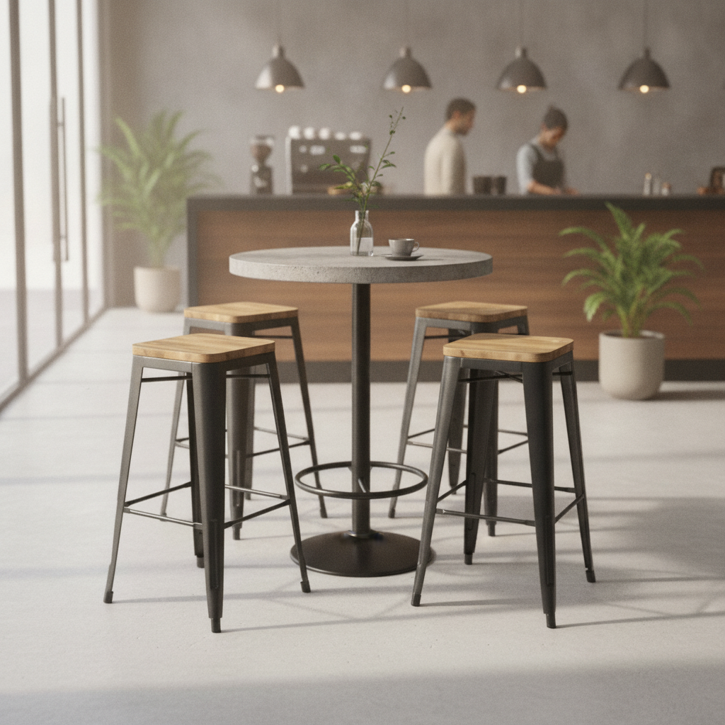 Steel and Mango Wood High Stool 760x427mm for Bars & Cafés (Pack of 4)