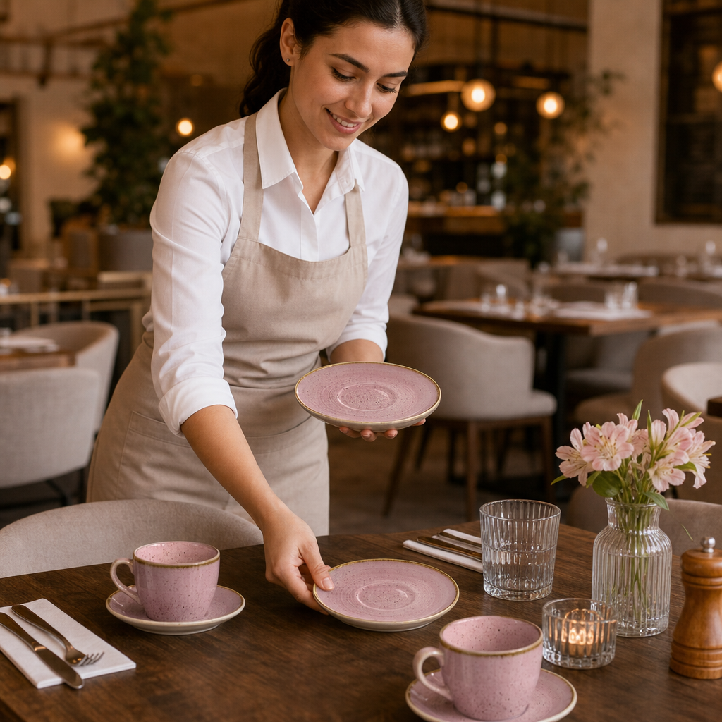 Saucers Pink Vitrified Ceramic for Table Settings (Pack of 12)