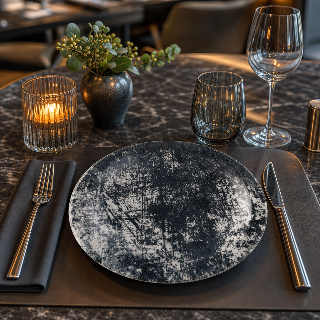Vitrified Plate Black China for Contemporary Dining (Pack of 12)