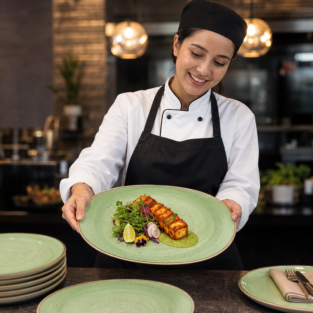 Platters Sage Green Vitrified Ceramic for Vibrant Food Presentation (Pack of 6)