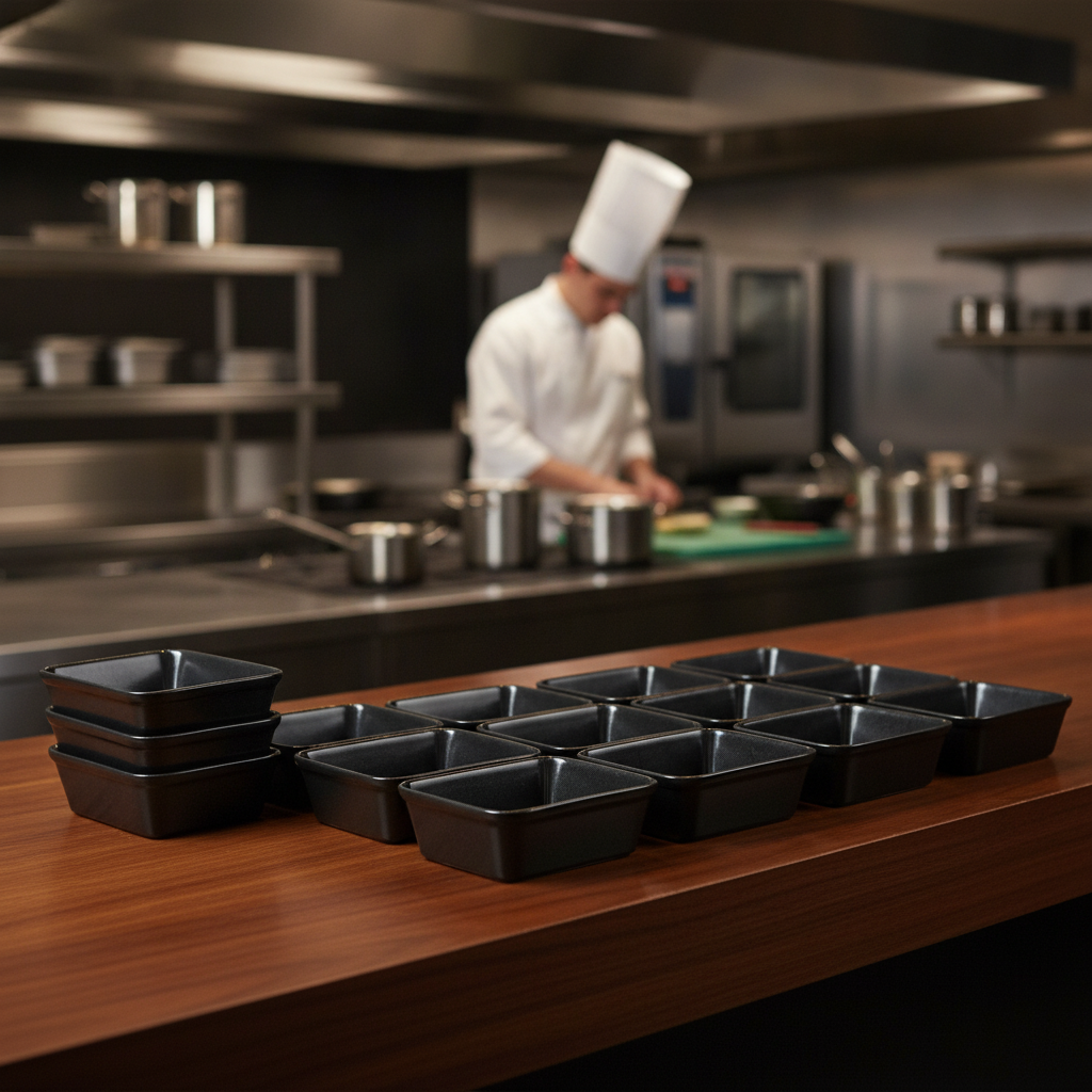 Porcelain Black Rectangular Dish 600ml for Catering (Pack of 12)