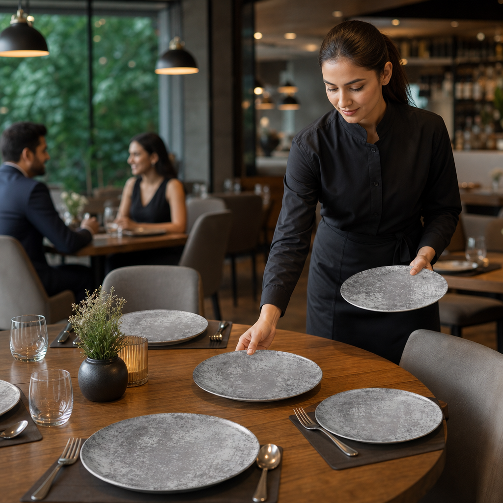 Vitrified Plates Grey China for Contemporary Dining (Pack of 12)
