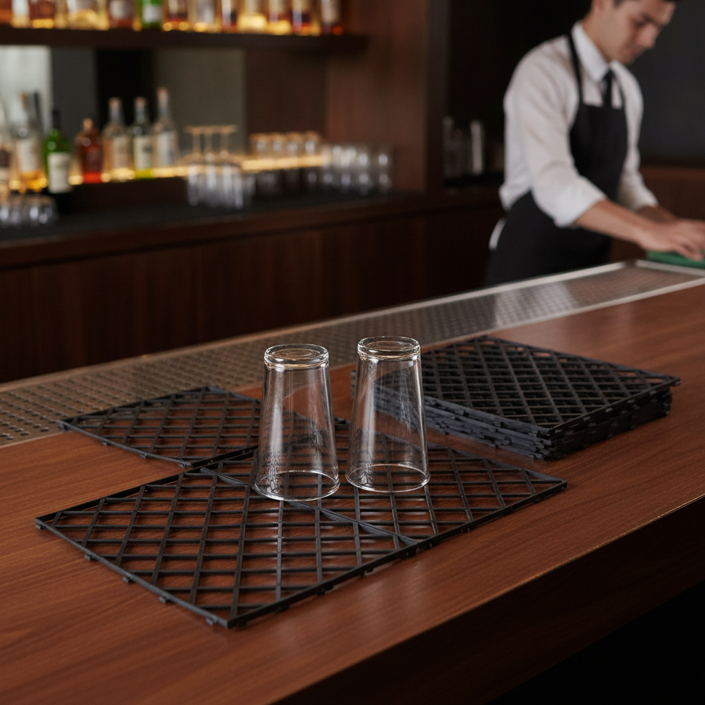 Durable Black Plastic Glass Mats 305mm for Bar Use (Pack of 10)