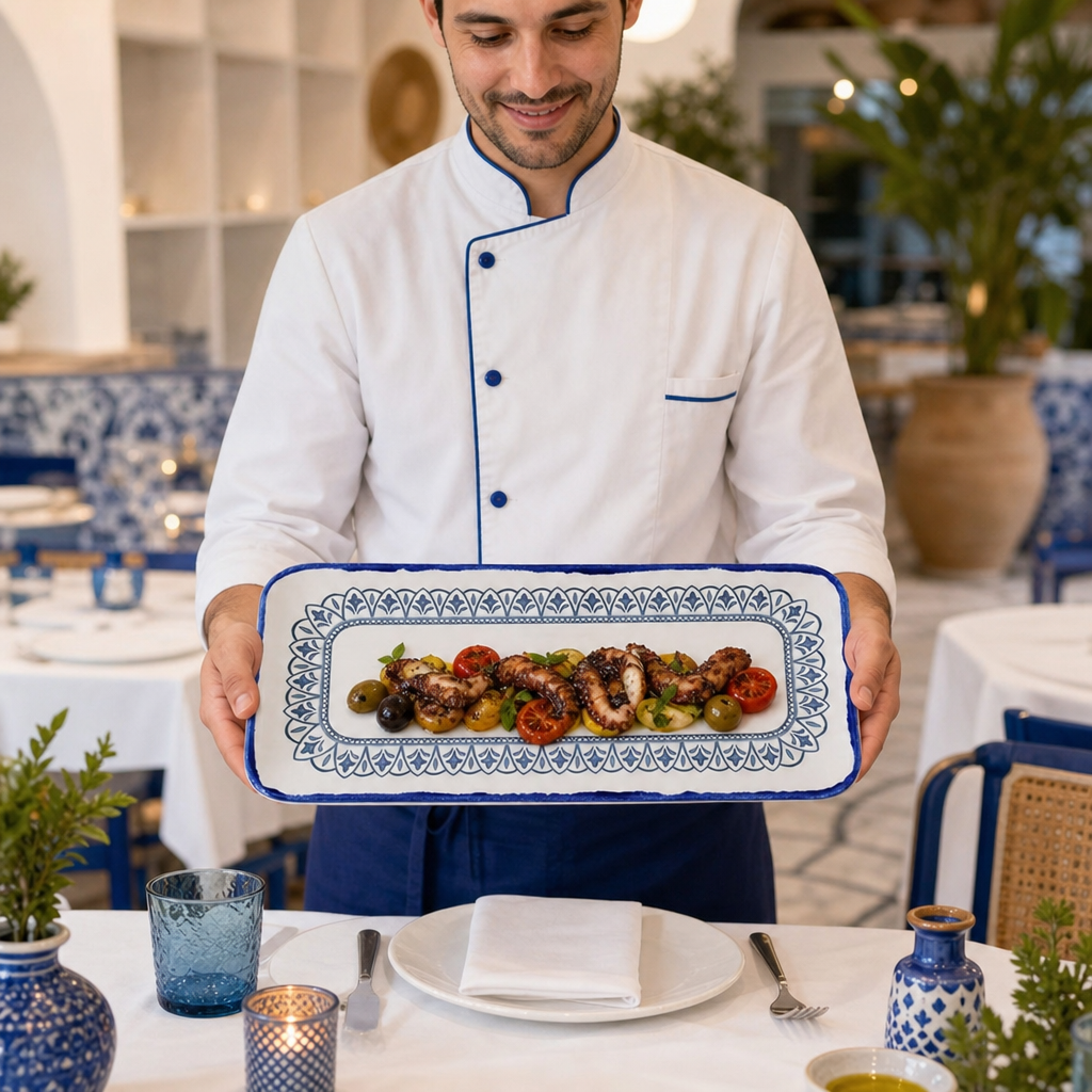 Rectangle Platters Blue Vitrified Stoneware for Dining (Pack of 6)