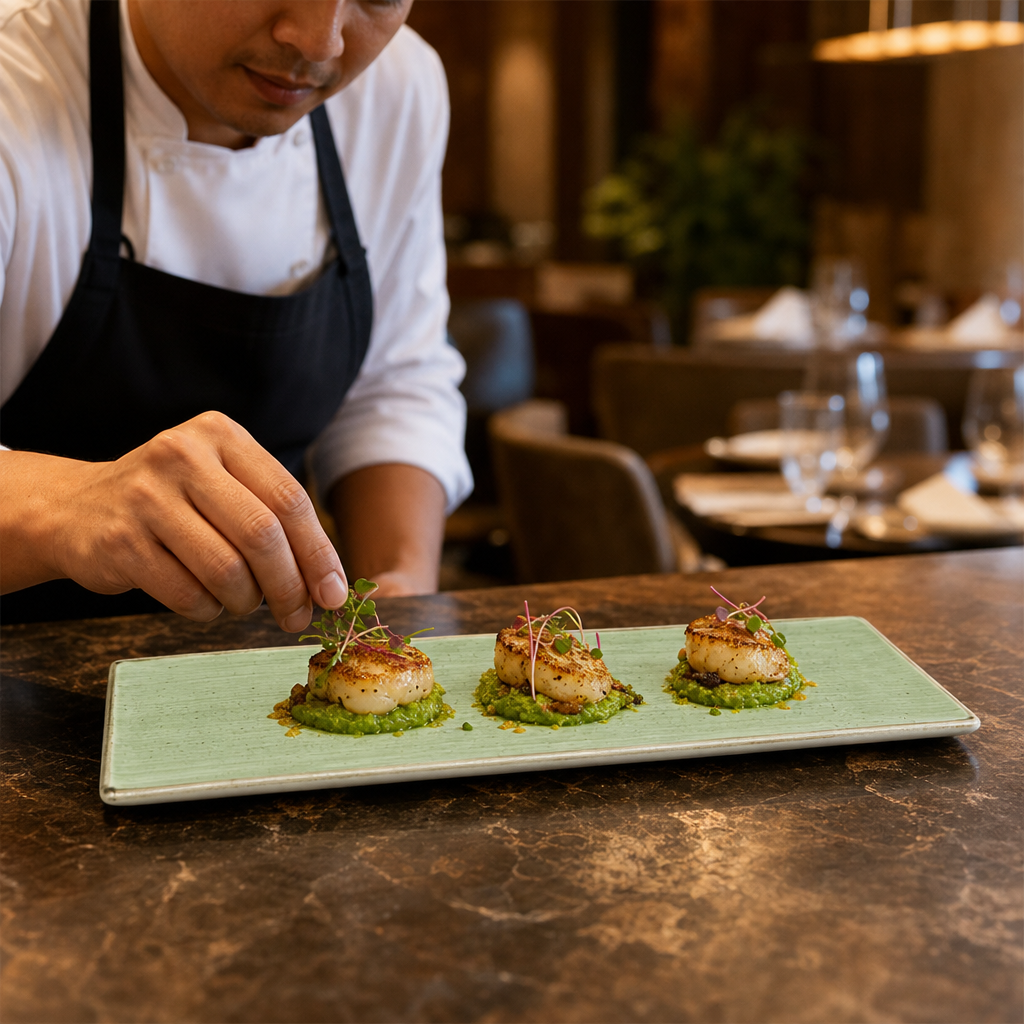 Oblong Plates x 330 110mm Green Vitrified Ceramic for Dining (Pack of 6)