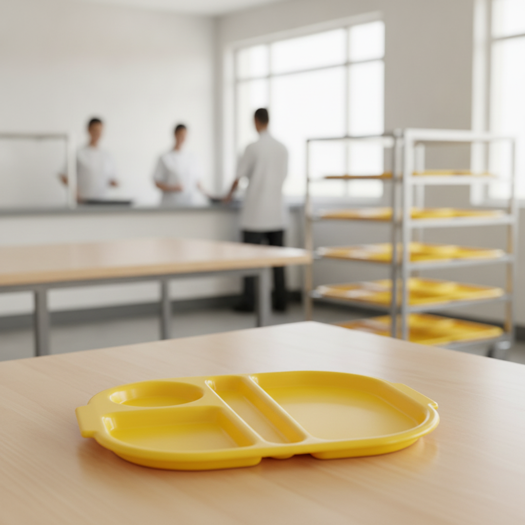 Polypropylene Yellow Compartment Food Tray for Schools & Care Homes (Pack of 10)