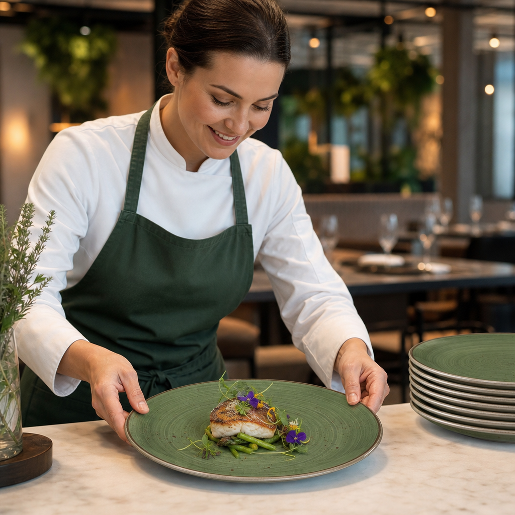 Sorrell Coupe Plates 260mm Green Vitrified Ceramic for Hospitality Use (Pack of 12)