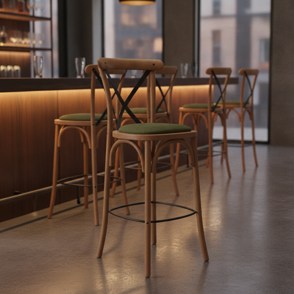 Rubber Wood Bar Chair with Padded Seat 1180mm for High-Traffic Areas