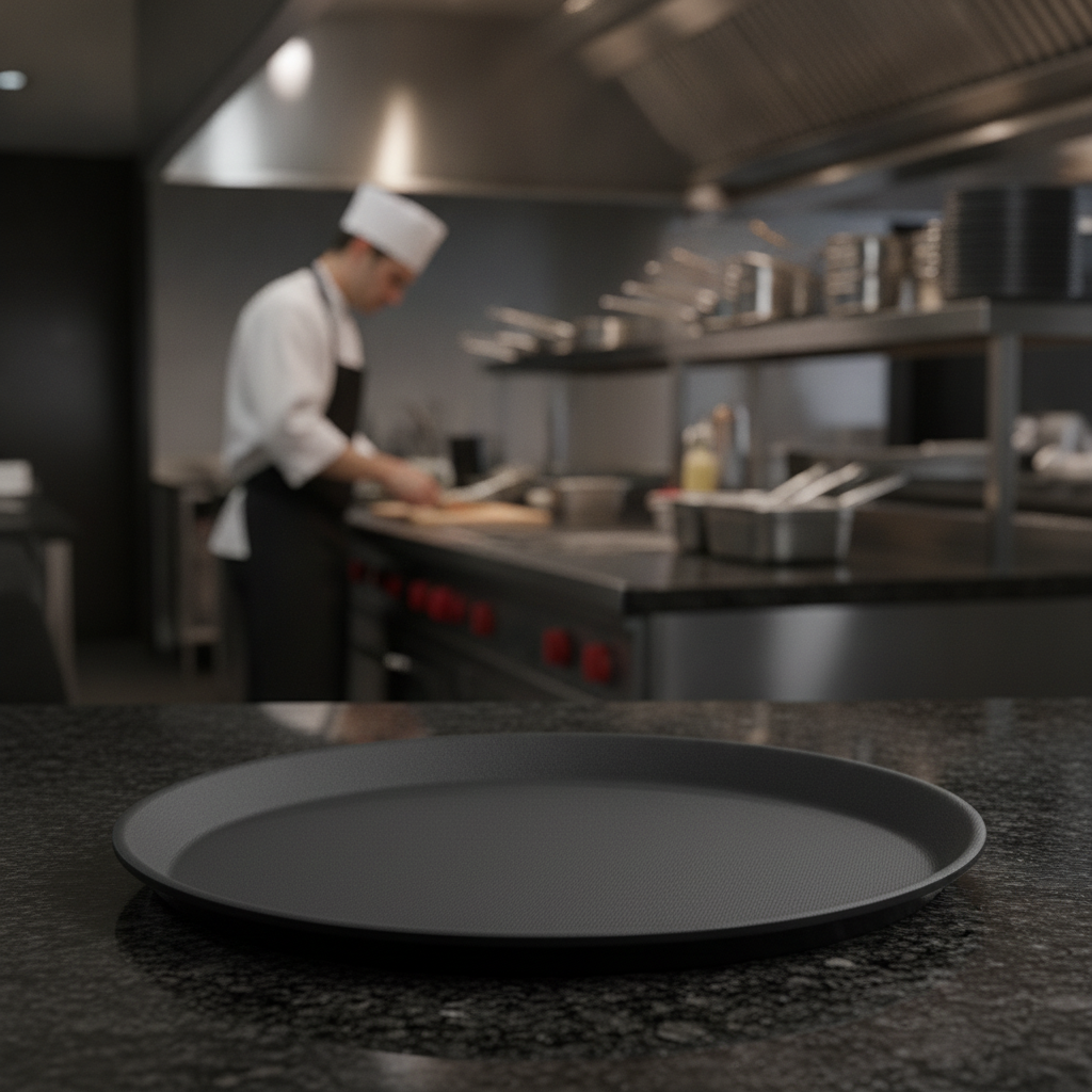 Fibreglass Round Non-Slip Tray Black for Food Service (280mm, 356mm, 406mm)