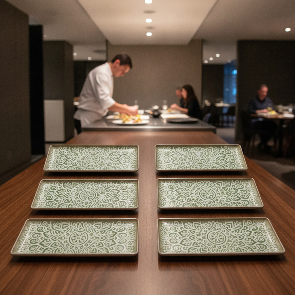 Vitrified Porcelain Jade Rectangular Platters 350x150mm for Restaurants & Cafés (Pack of 6)