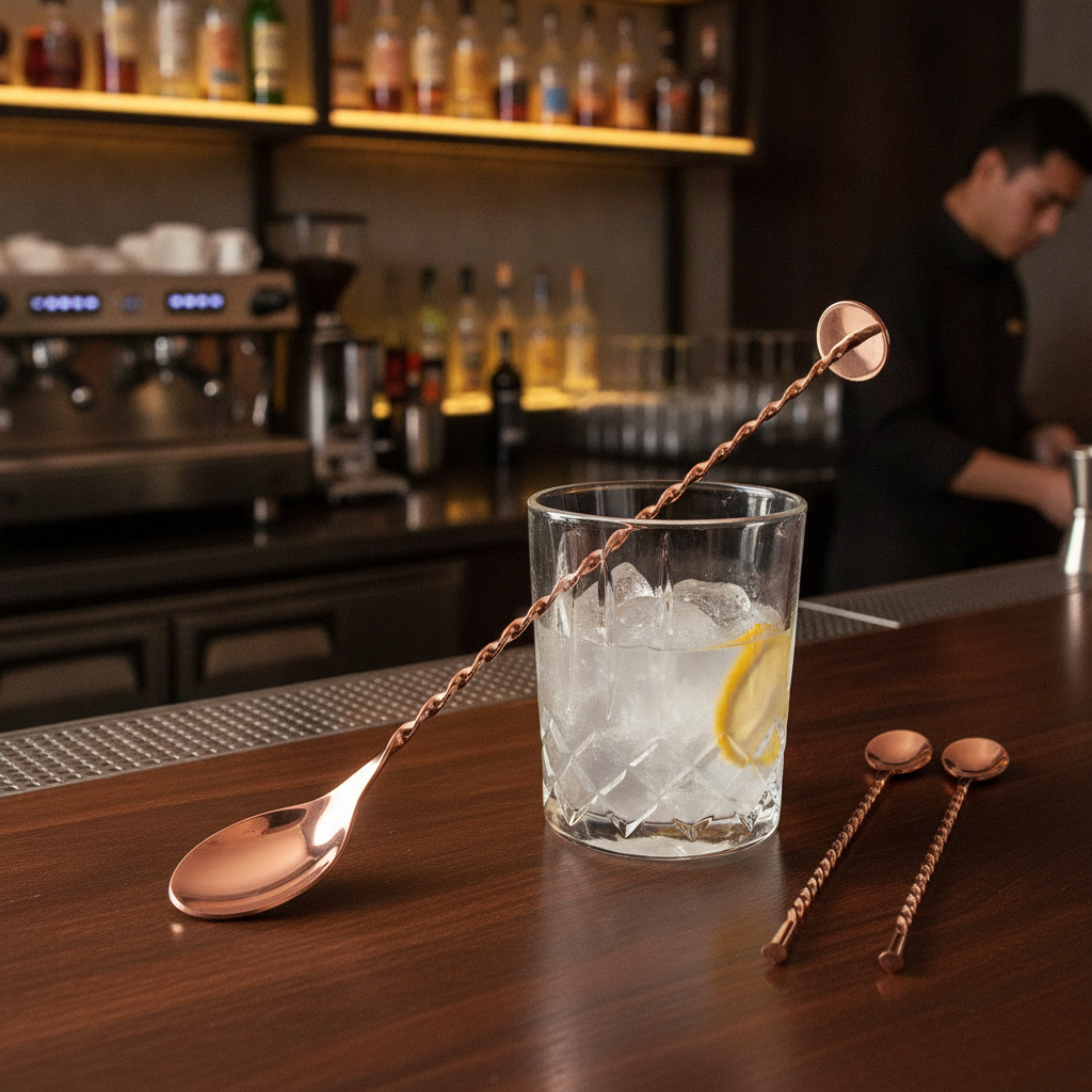 Stainless Steel Copper Plated Cocktail Spoon 276mm for Mixing Drinks