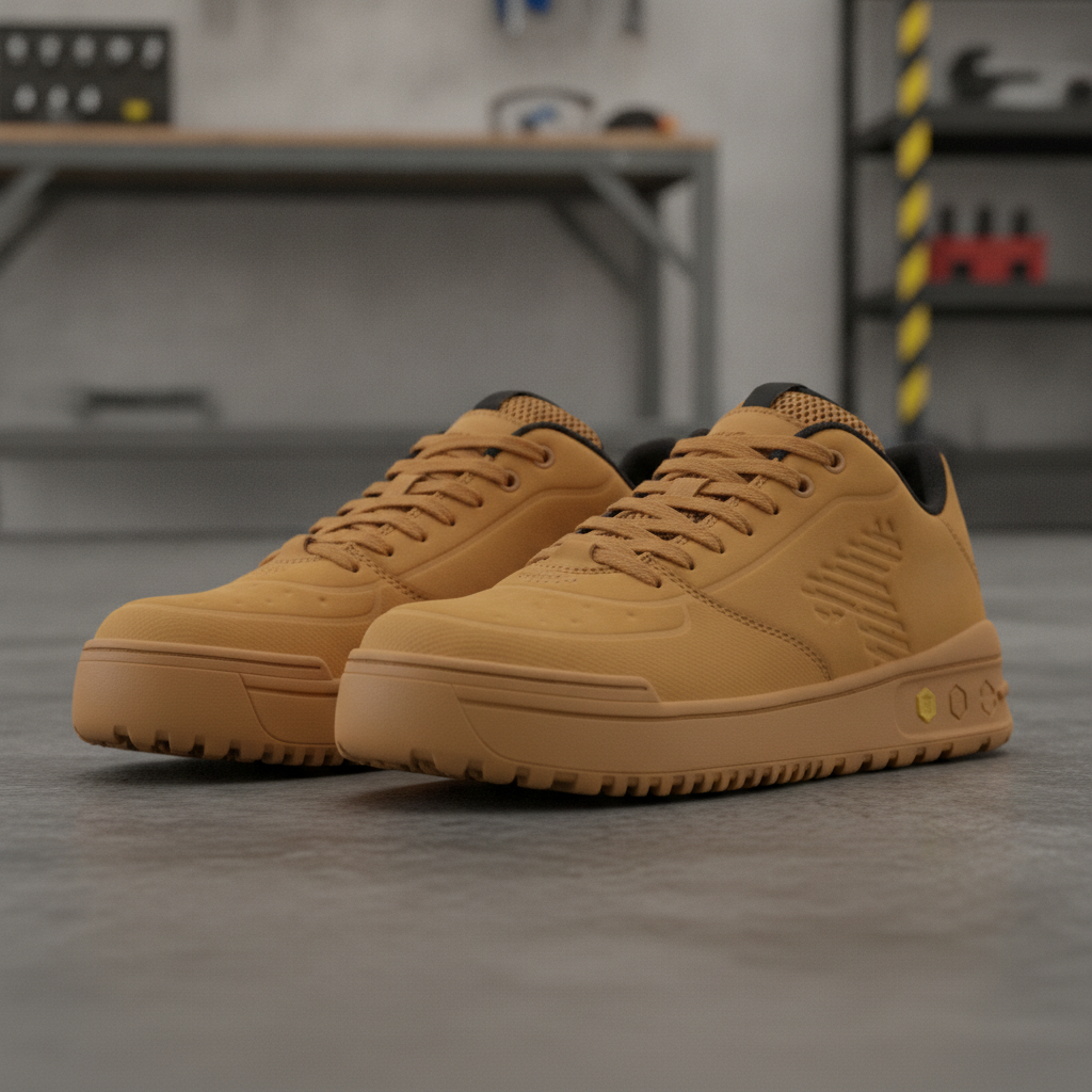 Synthetic Leather Low Safety Trainers Wheat for Professional Use