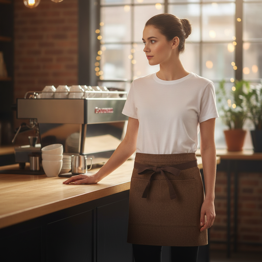 Cotton Denim Waist Apron Tan for Service Staff