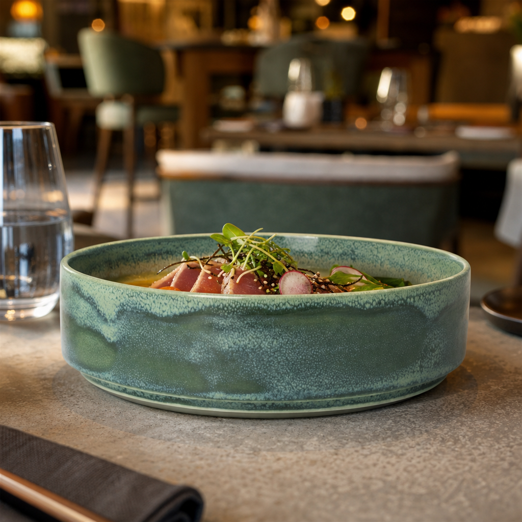 Round Stacking Trays 202mm Green Vitrified Ceramic for Versatile Dining (Pack of 12)