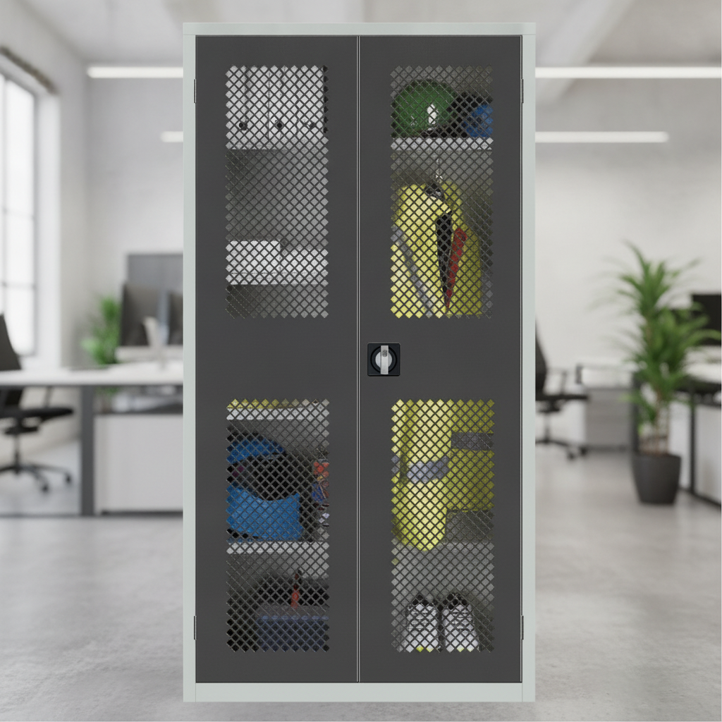 Powder Coated Steel Mesh-Fronted Cupboard 1830mm for Offices & Retail