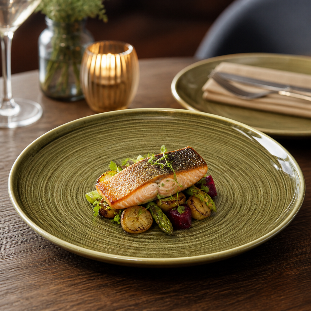 Walled Plates Green Porcelain for Dining Experiences (Pack of 6)