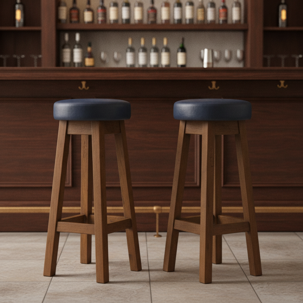 Rubber Wood High Stool with Bison Midnight Seat 760x335mm for Bars & Pubs (Pack of 2)