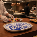 Melamine GN 1/2 Tray with Blue & White Pattern for Buffets