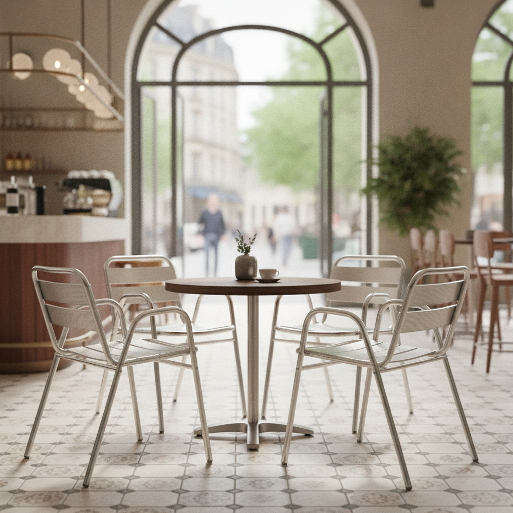 Aluminium Stacking Chairs with Arched Arms 780x600mm for Cafés & Bistros (Pack of 4)