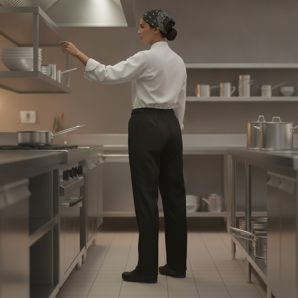 Cotton & Recycled Polyester Chef Trousers Black for Kitchen Staff